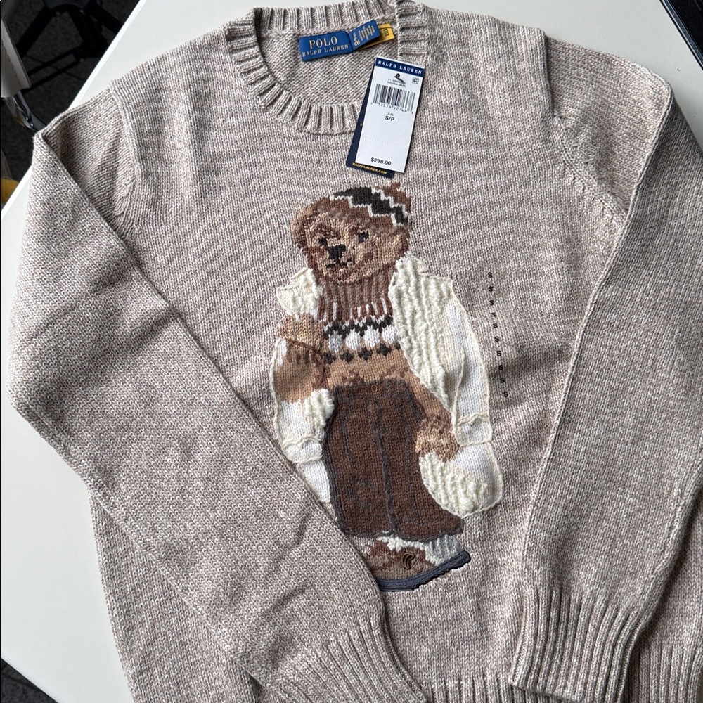 Ralph Lauren Tan Bear Crewneck Sweater
